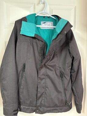 Burton White Collection Gray Ski Jacket with Teal Lining
